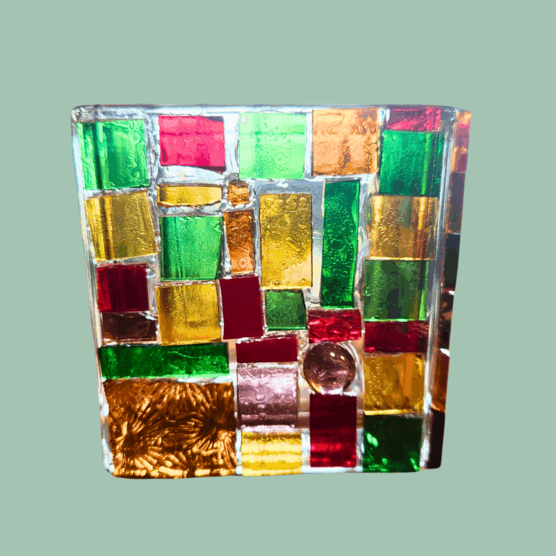glass mosiac candle holder earth tone