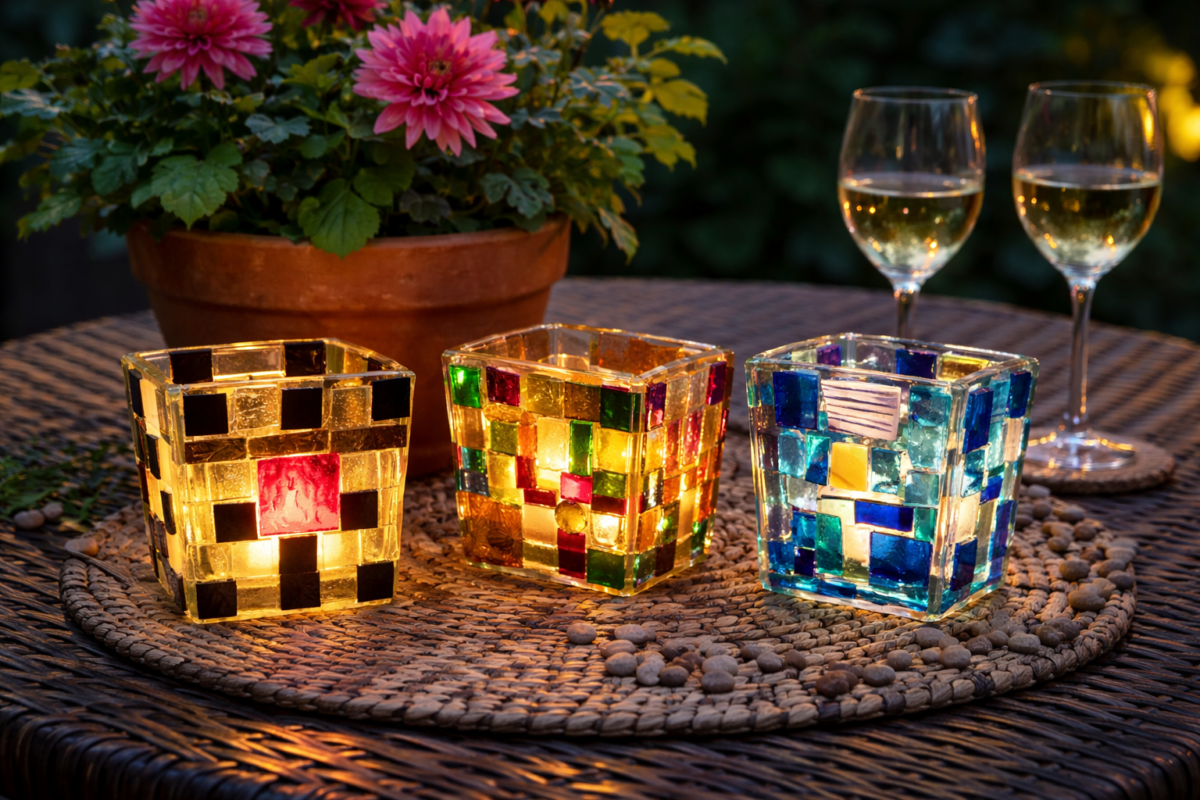 mosaic glass candle holders